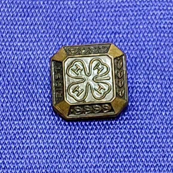 4-H First Year Award Lapel Brass Pin Clover Design & Gold-Tone Patina Finish VTG - Picture 3 of 6
